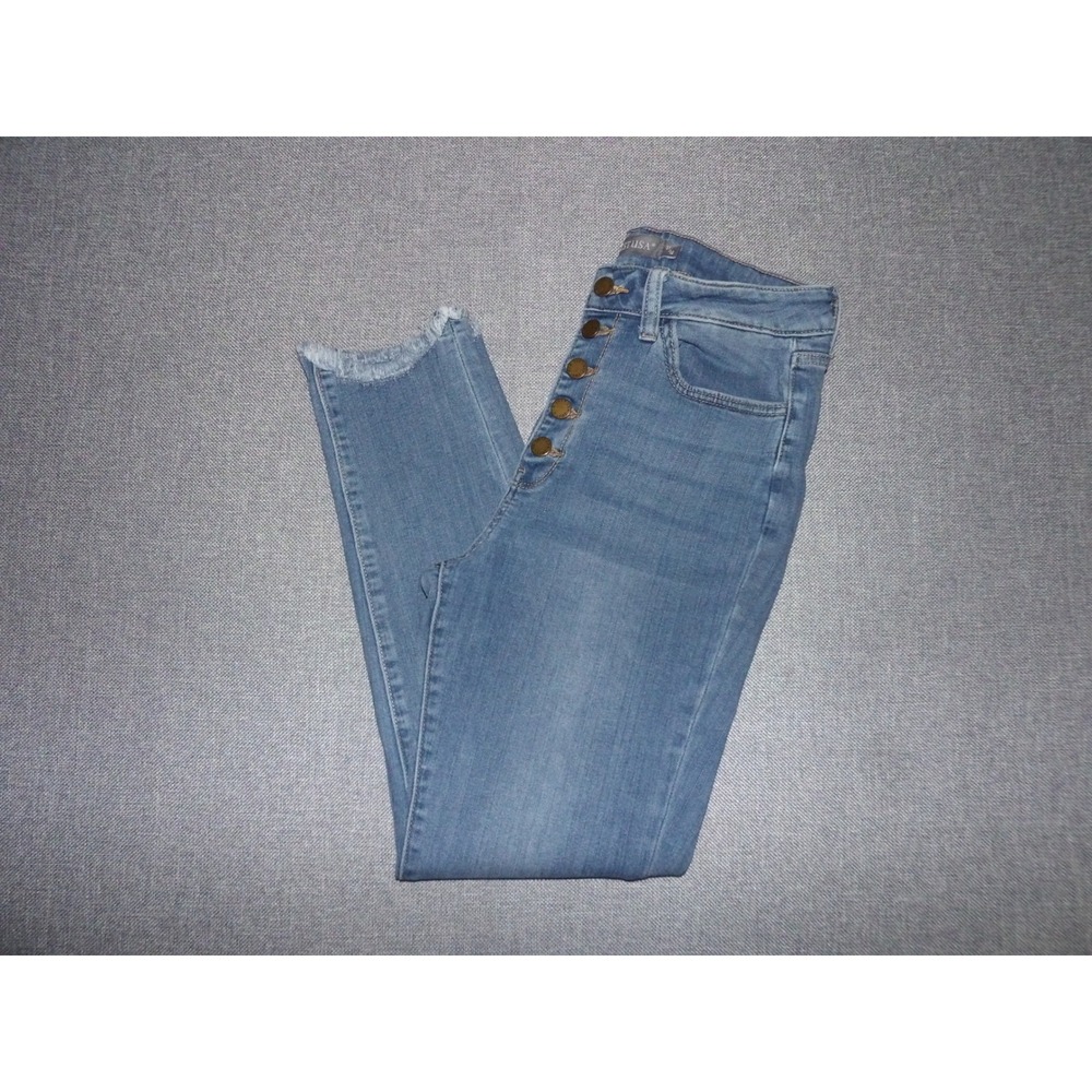 Flamingals Skinny Jeans Women XL Blue Bow Cut Out Raw Hem NWT